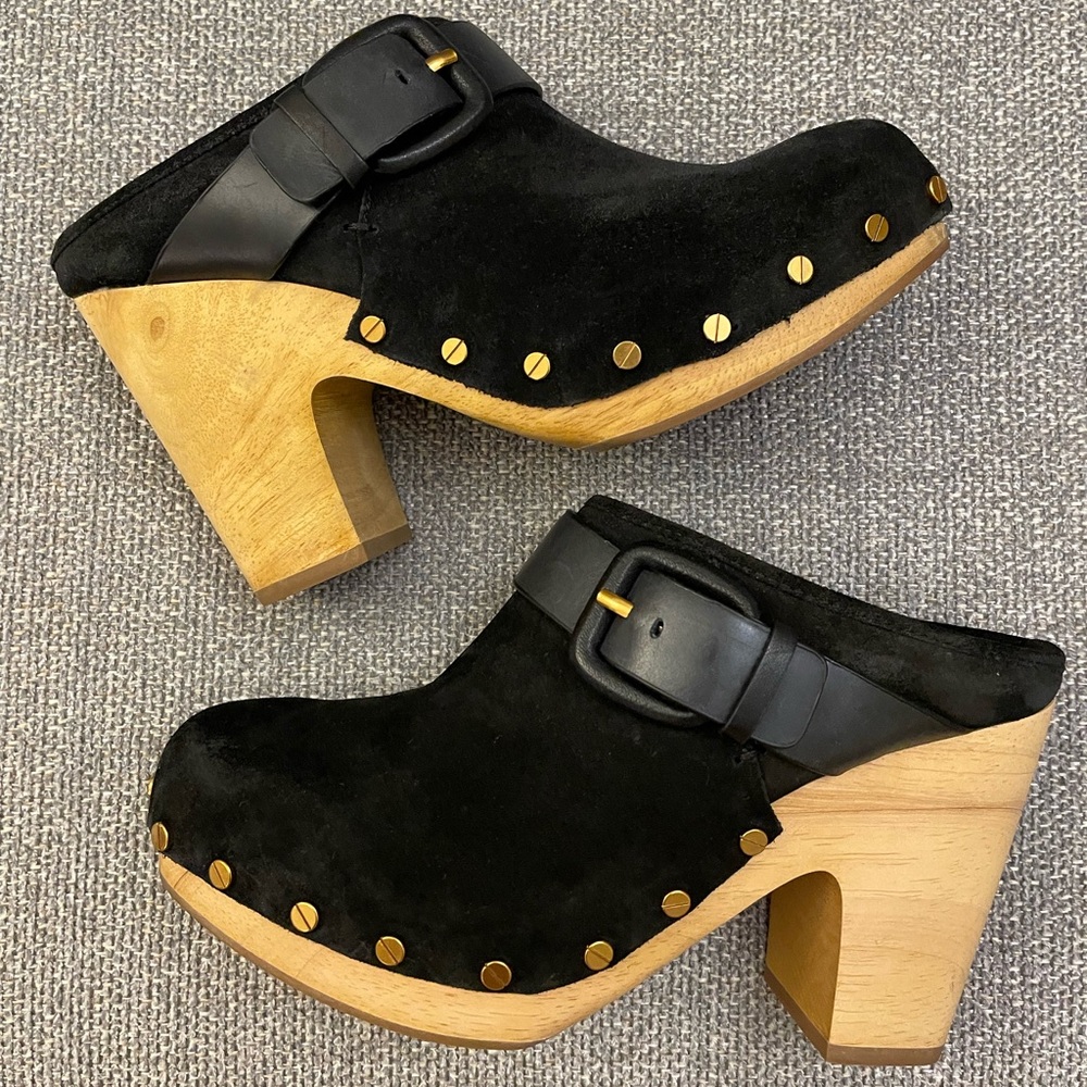 Veronica Beard Black Suede Dacey Buck Clogs